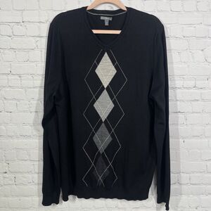 Apt 9 Sweater Plus XXL Merino Wool Argyle Black Gray Golf Tennis Preppy